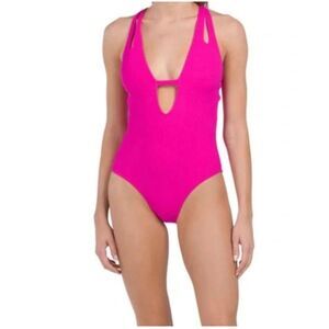 NWT Becca by Rebecca Virtue Hot Pink One Piece Bathing Suit Sz L